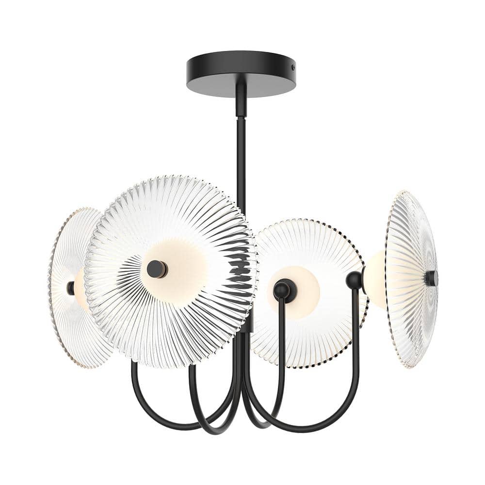 Hera 21 in. 1 Light 20-Watt Matte Black/Clear Ribbed Glass Integrated LED Pendant Light price history on PriceWatchPro