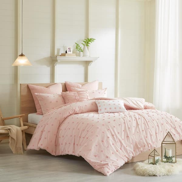 Intelligent Design Maize 7-Piece Pink King/Cal King Cotton Jacquard Comforter Set with Euro Shams and Throw Pillows