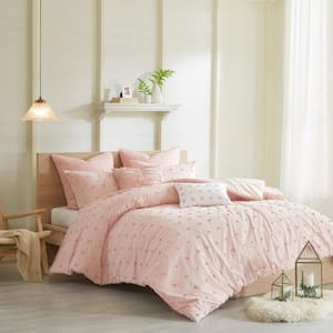 Maize 7-Piece Pink Full/Queen Cotton Jacquard Comforter Set with Euro Shams and Throw Pillows