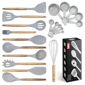 Gray Utensils Wood And Silicone Cooking Utensil Set (Set of 21)