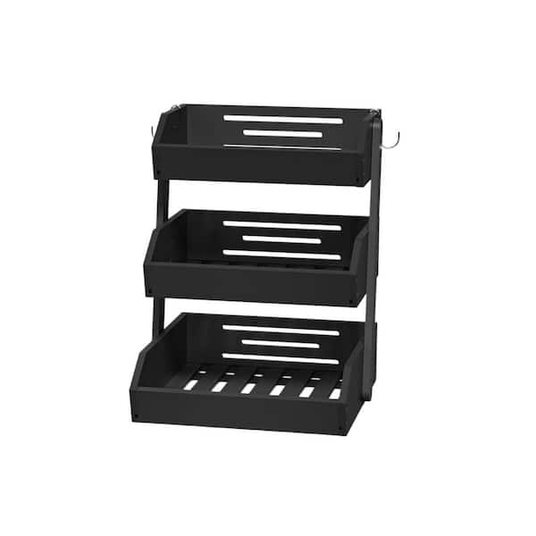 1 Piece Black 3 Tier Bamboo Fruit Basket with 2 Banana Hooks, Strong and Long-Lasting, Simple and Stylish Appearance