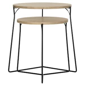 Ryne Light Oak and Black 2-Piece Nesting End Table