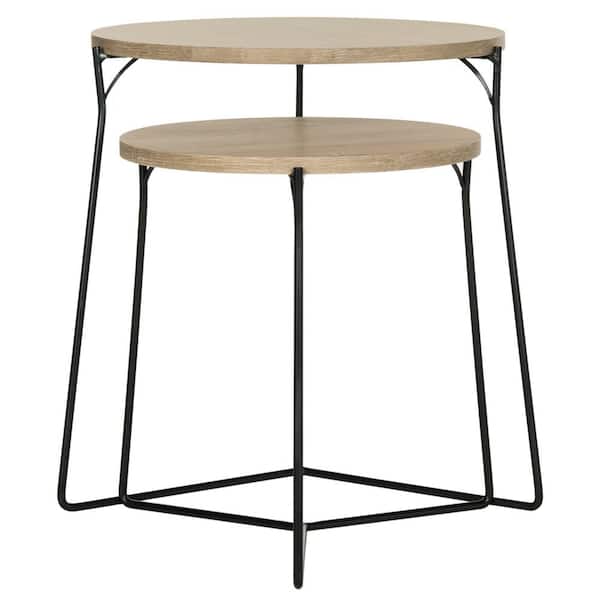 SAFAVIEH Ryne Light Oak and Black 2-Piece Nesting End Table
