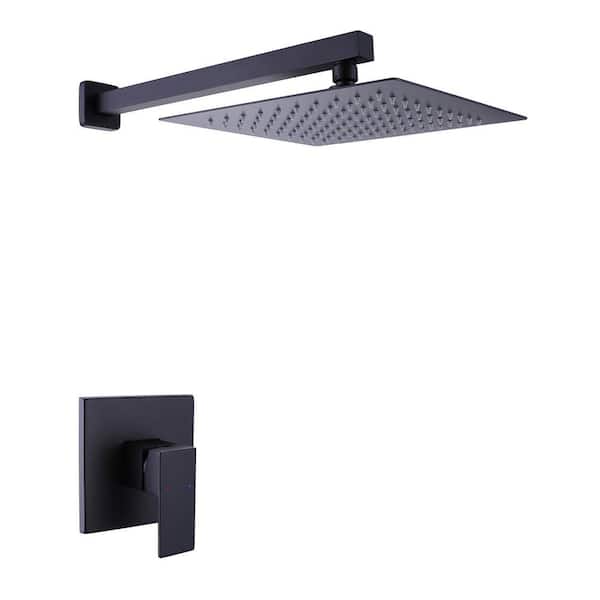 1-Spray Pattern with 1.8 GPM 10 in. Wall Mount Fixed Shower Head wite Single Handle in Matte Black