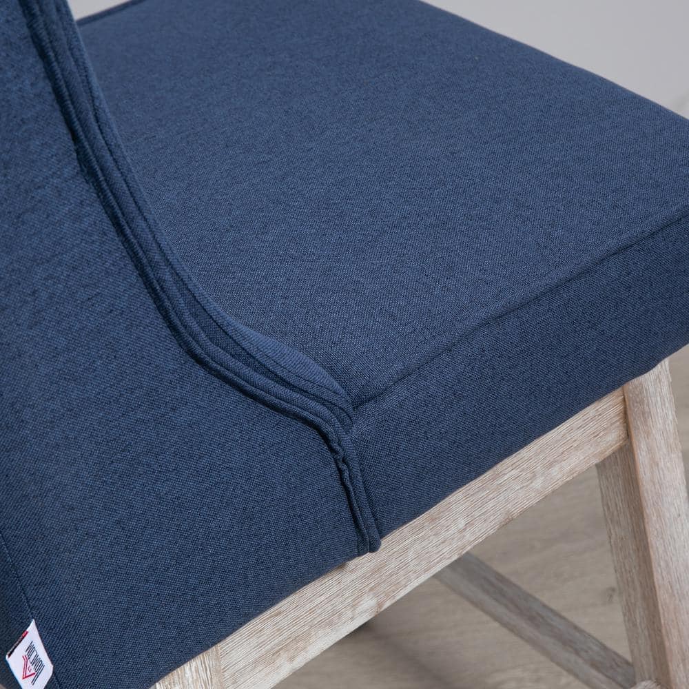 Blue Tufted Swivel Bar Stools with Wood Footrests, Set of 2
