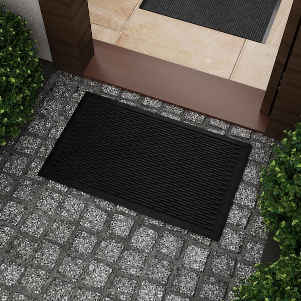 Easy clean, Waterproof Non-Slip Indoor/Outdoor Rubber Doormat, 18 in. x 30 in., Black Lines