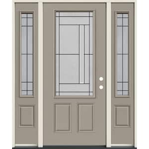 60 in. x 80 in. Left-Hand/Inswing 3/4 Lite Atherton Decorative Glass Desert Sand Steel Prehung Front Door w/Sidelites