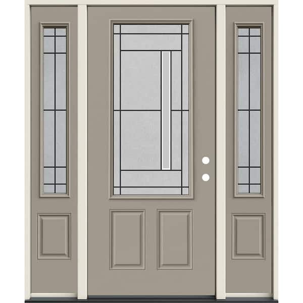 JELD-WEN 60 in. x 80 in. Left-Hand/Inswing 3/4 Lite Atherton Decorative Glass Desert Sand Steel Prehung Front Door w/Sidelites