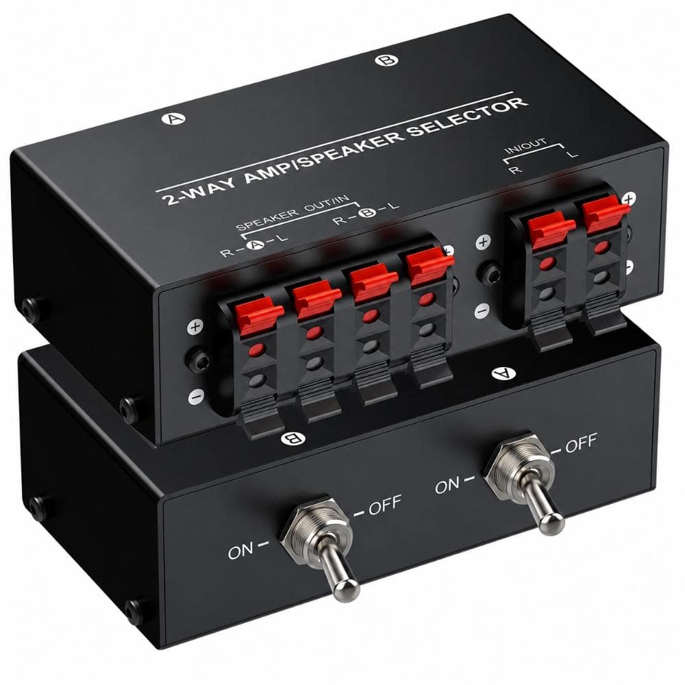 PBTEK Two Zone Passive 2 Way Speaker Selector with Independent AB Control 150W RMS Stereo Audio Switch Box