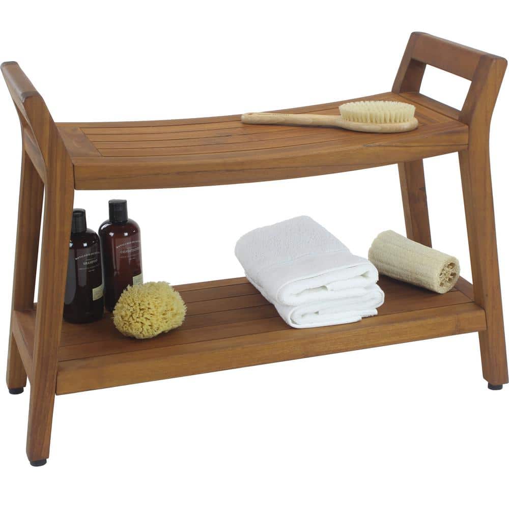 Ascend Teak 18'' Spa Shower Bench with Storage Shelf