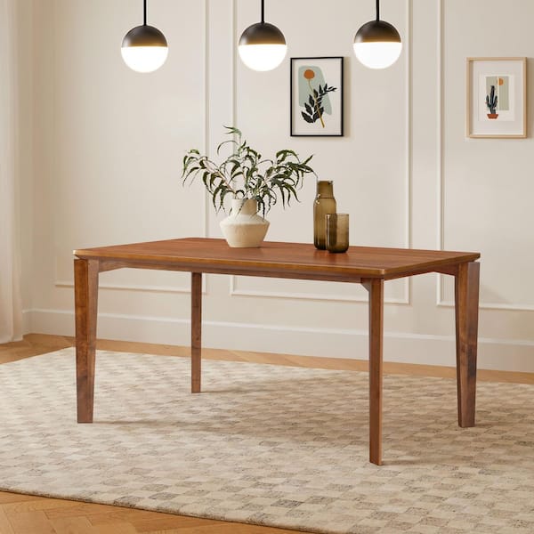 Brown Wood 59 in. W 4 Legs Rectangle Dining Table (Seats 6)