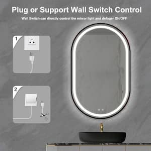 20 in. W x 32 in. H Oval Black Frame Wall Mounted Led Classy Bathroom Vanity Mirror with Anti-Fog