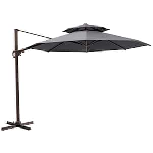 Double top 11.5 ft. Round Heavy-Duty 360° Rotation Cantilever Offset Patio Umbrella in Dark Gray