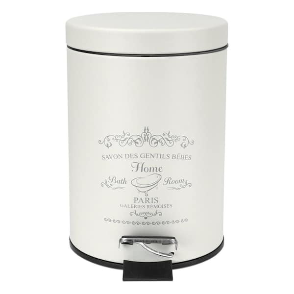 Home Basics Paris 0.80 Gal. White Round Step-On Metal Trash Can