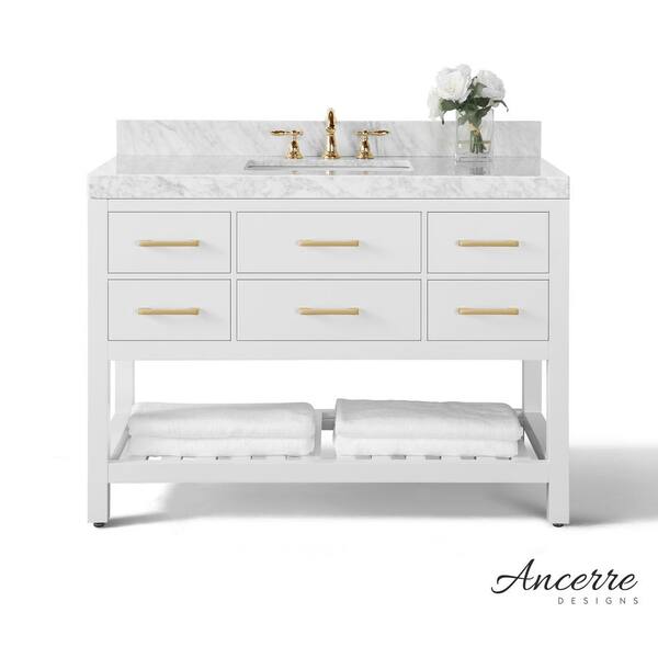 Ancerre Designs Elizabeth 48 in. W x 22 in. D Vanity in White with Marble Vanity Top in White with White Basin
