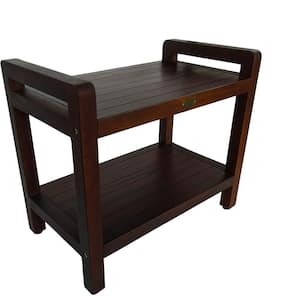 Classic 24 in. Ergonomic Teak Shower Stool with LiftAid Arms And Shelf