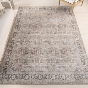 Hillstone Brown 6 ft. 7 in. x 9 ft. Traditional Vintage Medallion Area Rug