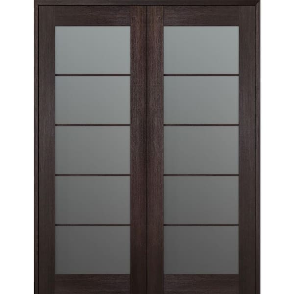 Avon 5 Lite N 60 in. x 80 in. Both Active 5-Lite Frosted Glass Veralinga Oak Wood Composite Double Prehung French Door
