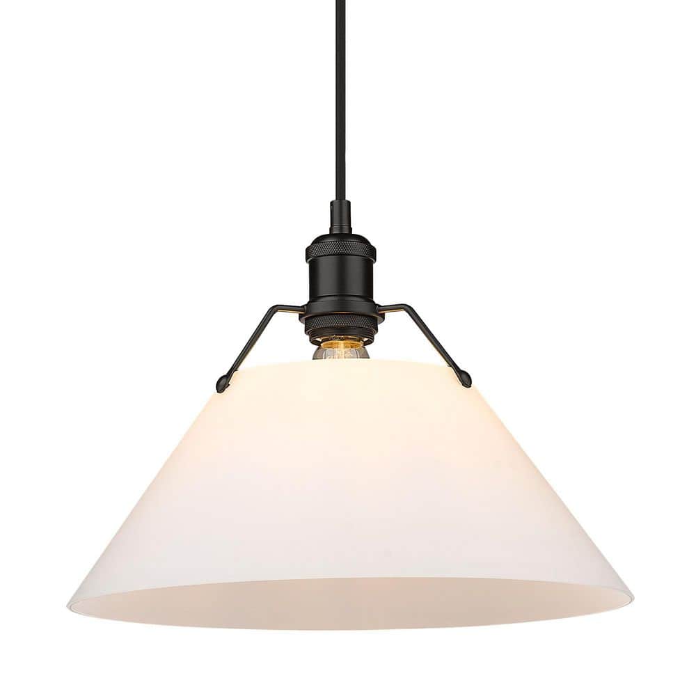 Orwell 14" Matte Black and Opal Glass Vintage Pendant Light
