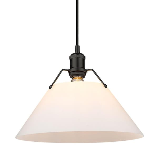 Golden Lighting Orwell 1-Light Matte Black Standard Pendant Light with Opal Glass Shade