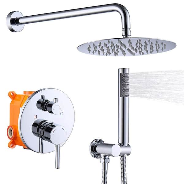 Aosspy 1-Spray Patterns with 1.8 GPM 10 in. Showerhead Face Wall Mount Dual Shower Heads in Spot Resist Chrome