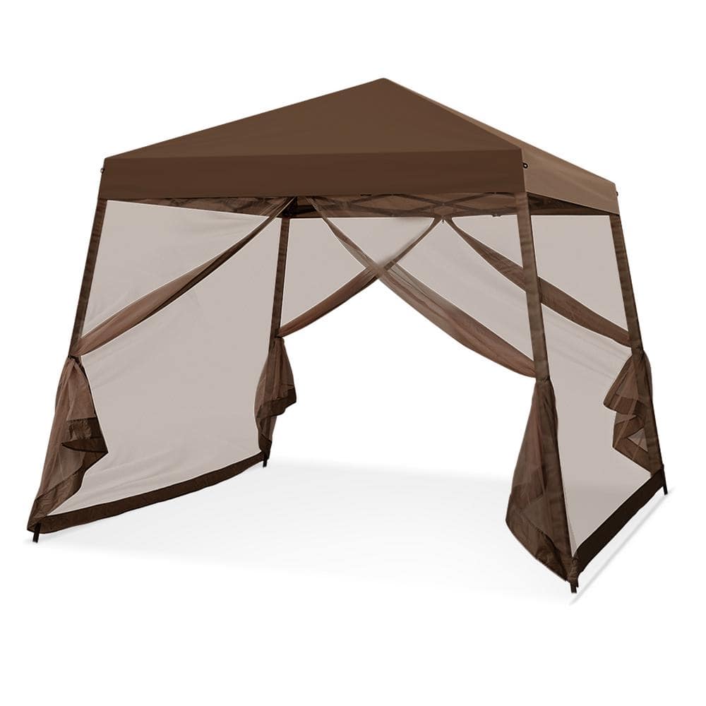 EAGLE PEAK 10 ft. x 10 ft. Brown Slant Leg Easy Setup Pop Up Gazebo Tent  with Mosquito Netting G64MN-BRN - The Home Depot