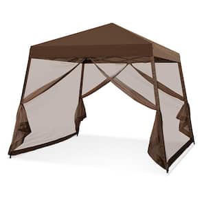 10 ft. x 10 ft. Brown Slant Leg Easy Setup Pop Up Gazebo Tent with Mosquito Netting