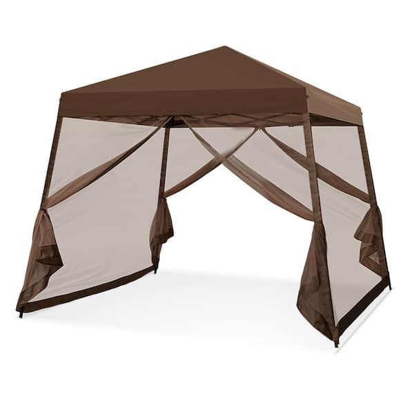 EAGLE PEAK 10 ft. x 10 ft. Brown Slant Leg Easy Setup Pop Up Gazebo Tent with Mosquito Netting