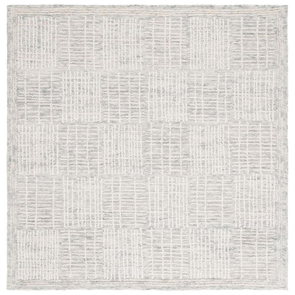 SAFAVIEH Abstract Gray/Ivory 6 ft. x 6 ft. Checkered Unitone Square Area Rug