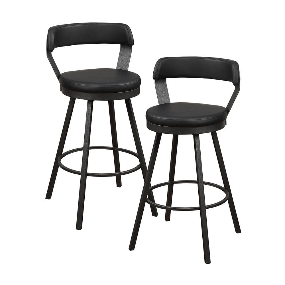 Avignon 30 in. Dark Gray Metal Swivel Pub Height Chair with Black Faux Leat