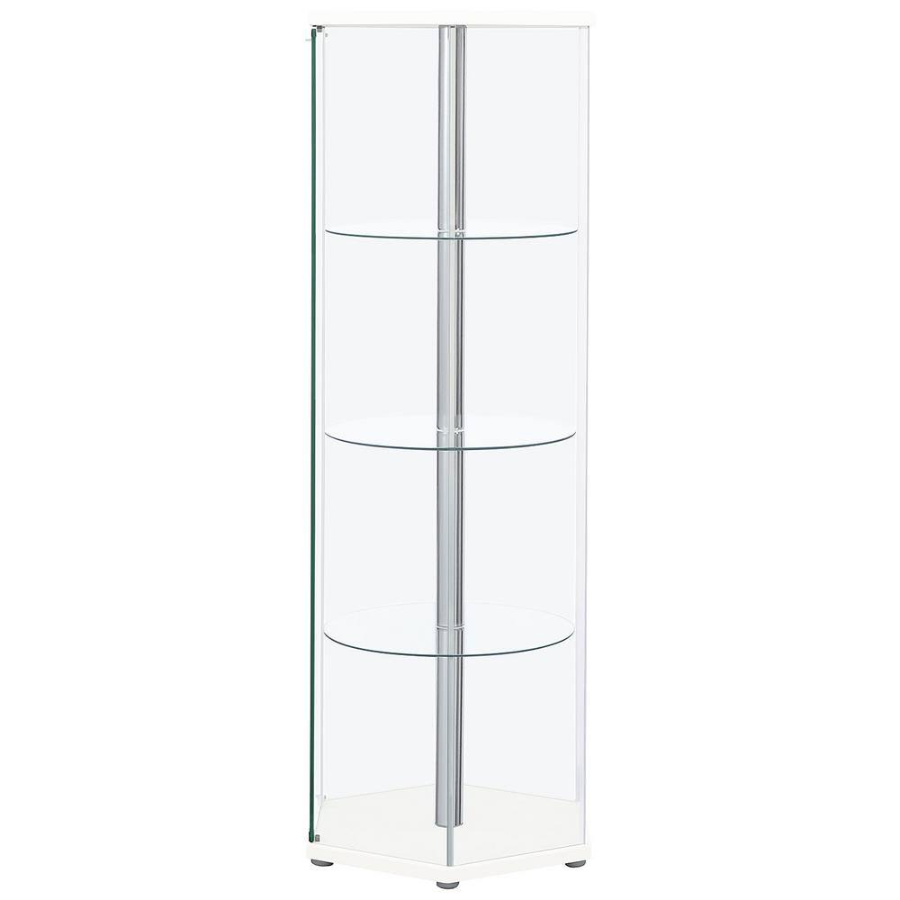 Contemporary White Hexagon 3-Shelf Glass Curio Cabinet
