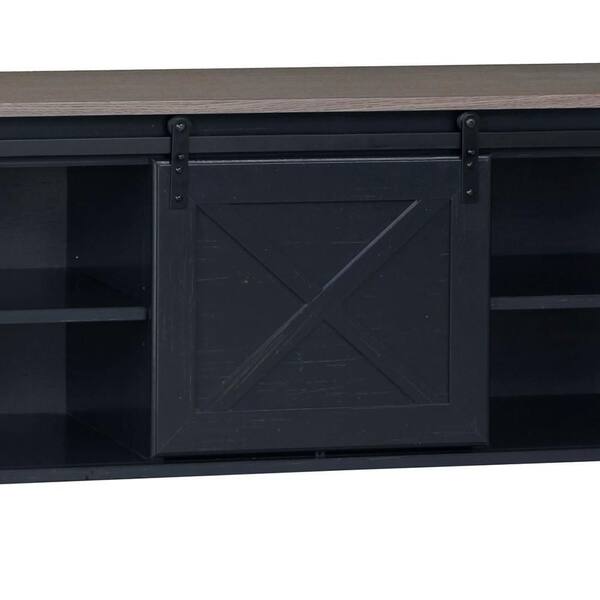 Unbranded - Austin 47.3 in. Walnut Wood Grain, Antique Black TV Stand with No Drawer Fits TV's Up to 60 in. with Shelves and Wheels