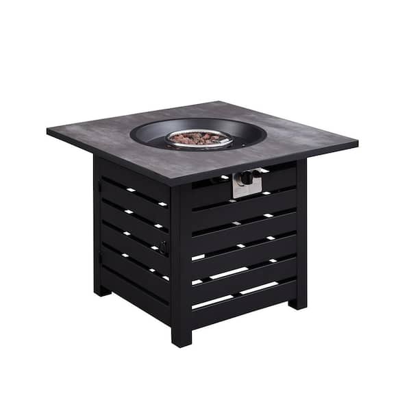 maocao hoom 34 in. x 24.5 in. 40000 BTU Square Black Metal Propane Gas Fire Pit Table with Dark Gray Table Top