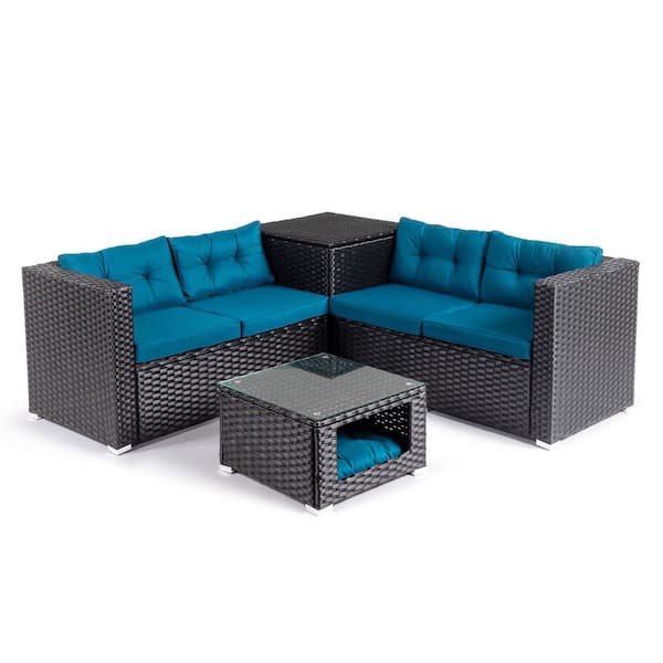 4-Piece Wicker Patio Conversation Set with Malachite Green Cushions