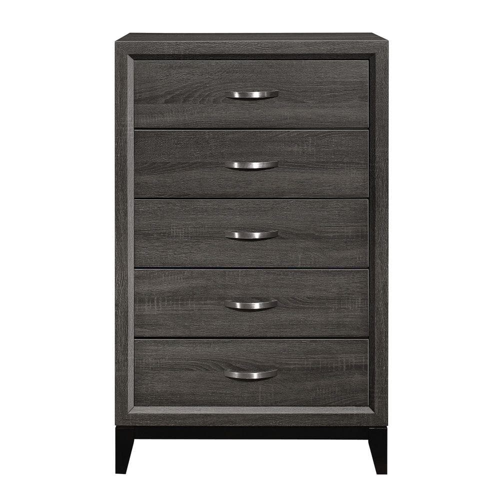 Gray Vertical 5-Drawer Wooden Chest with Dovetail Construction