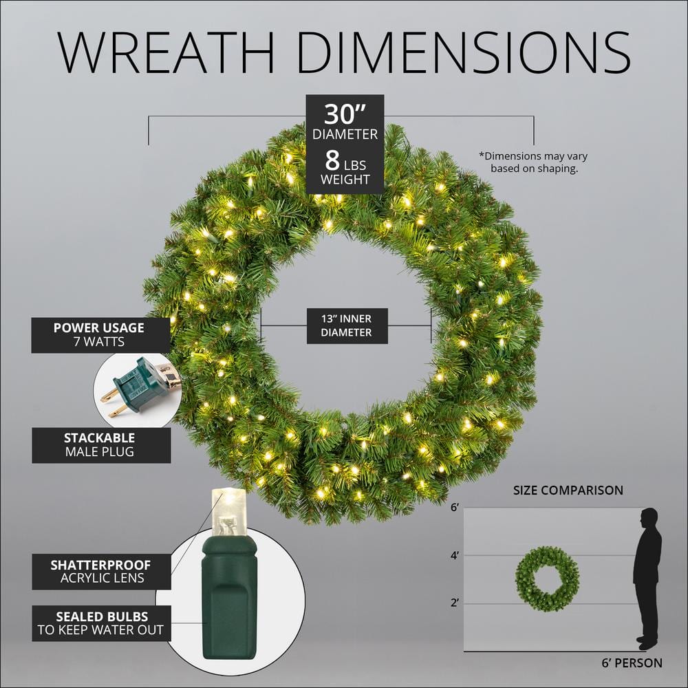 30'' Green Sequoia Fir Artificial Christmas Wreath with Warm White LED Lights