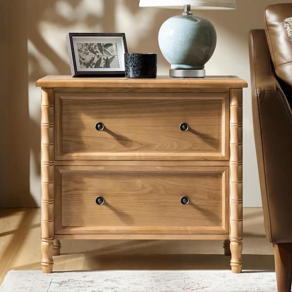 Fay Oak 2-Drawer 26 in. W Nightstand with Charging Station