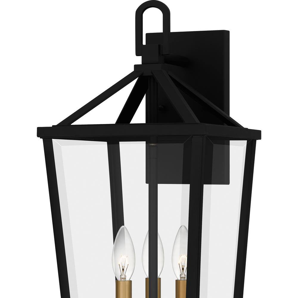Matte Black and Gold 3-Light Outdoor Wall Sconce