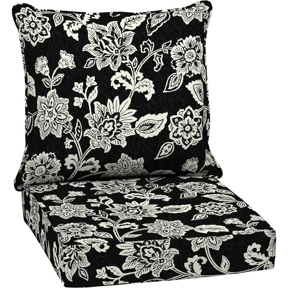Black and White Floral Outdoor Deep Seat Cushion Set