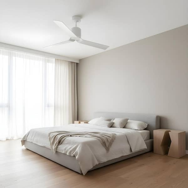 Peel Smart 52 in. Matte White Downrod Mount StandardCeiling Fan with LED Light Kit and Remote