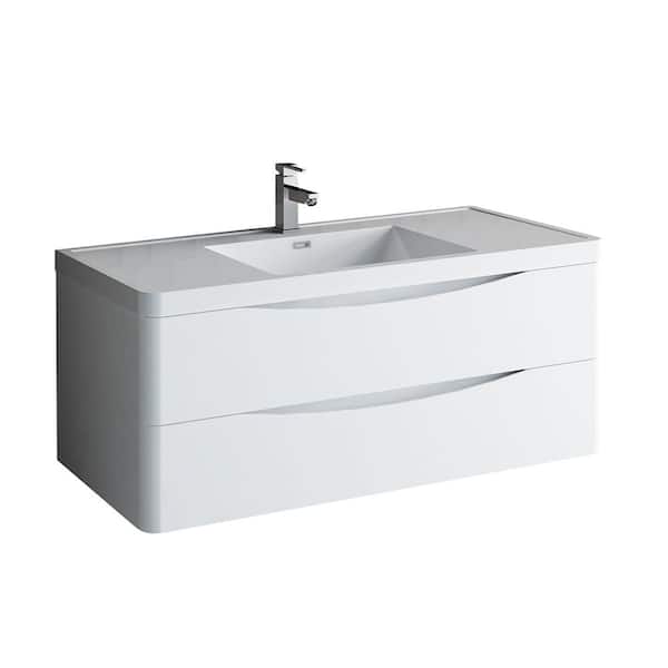 Fresca Tuscany 48 in. Modern Wall Hung Vanity in Glossy White with Vanity Top in White with White Basin