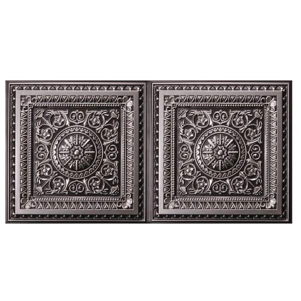 uDecor Marseille 2 ft. x 4 ft. Lay-in or Glue-up Ceiling Tile in Antique Silver (80 sq. ft. / case)