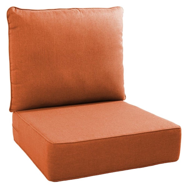 22 in. W x 24 in. D x 6 in. Thick Square 2-Piece Deep Seating Outdoor Lounge Chair Orange Cushion
