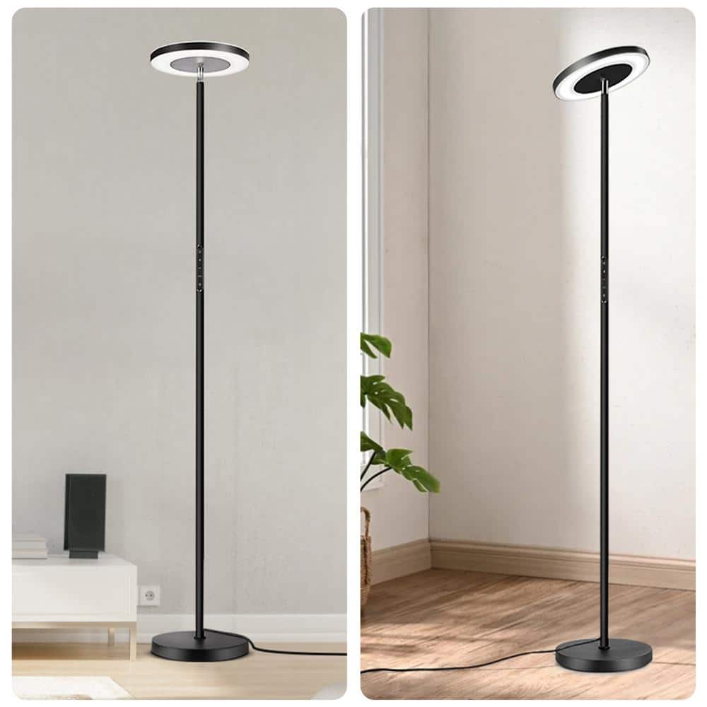 Black Adjustable LED Torchiere Floor Lamp with Remote Control