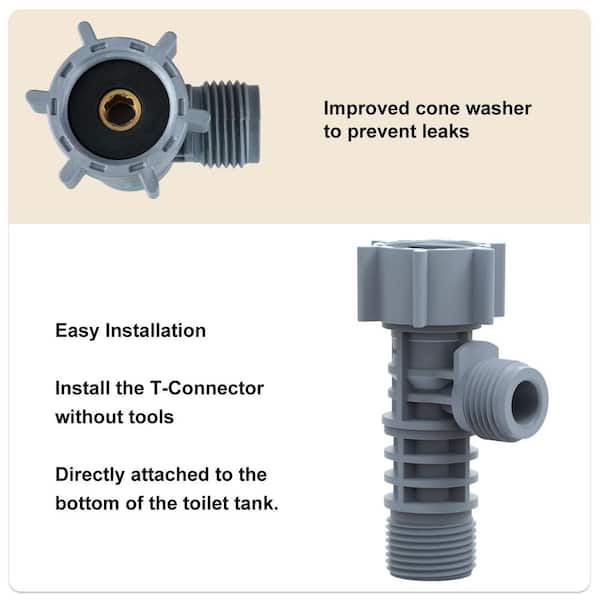 7/8 Inch 1-Piece Bidet T Adapter with Wing Nut and Rubber Seal in Gray for PF2 and Newer Washlets