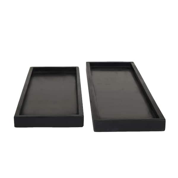 Black Marble Decorative Tray with Raised Border (Set of 2)