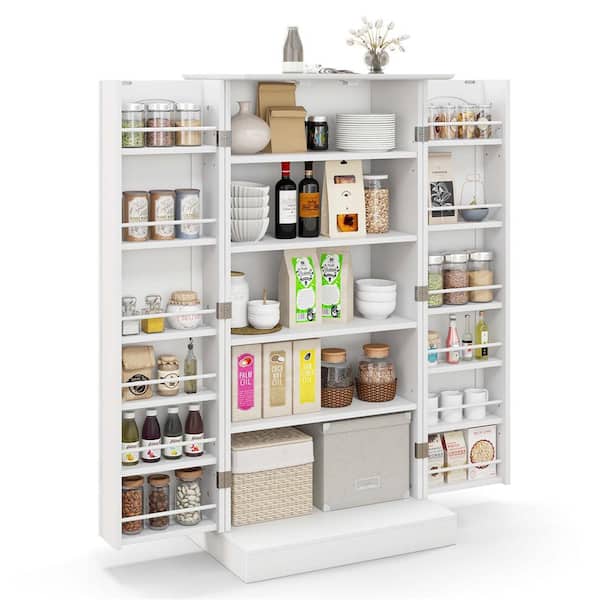 Costway White 17-Tier 47.5 in. kitchen Pantry Cabinet with Doors Adjustable Shelves Anti-Toppling Devices