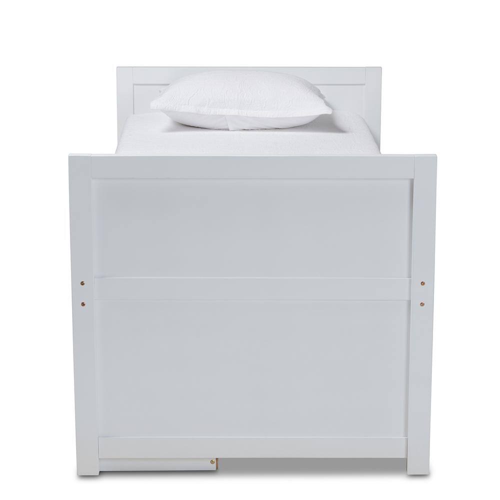 White Twin Wood Frame Storage Bed with Pull-Out Desk