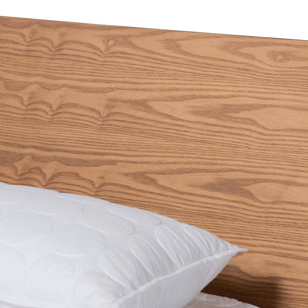 Haines Medium Walnut Wood Queen Platform Bed with Slats