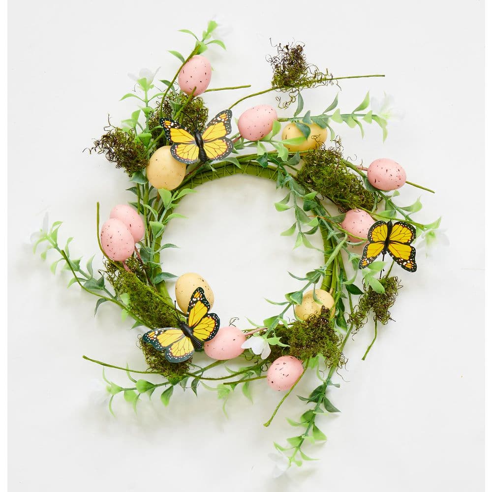 10 in Easter Tabletop Pillar Candle Ring with Eggs, Butterflies and Moss, S